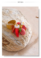 Yhpup Exclusive Design Strawberry Cherry Chilli Shell Resin Drop Open Adjustable Ring 18K Golden Stainless Steel Charm Jewelry