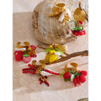 Yhpup Exclusive Design Strawberry Cherry Chilli Shell Resin Drop Open Adjustable Ring 18K Golden Stainless Steel Charm Jewelry