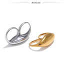 Yhpup Stainless Steel Metal Double Finger Geometric Ring Personality Rust Proof Attractive Big Exaggerated Jewelry Gift