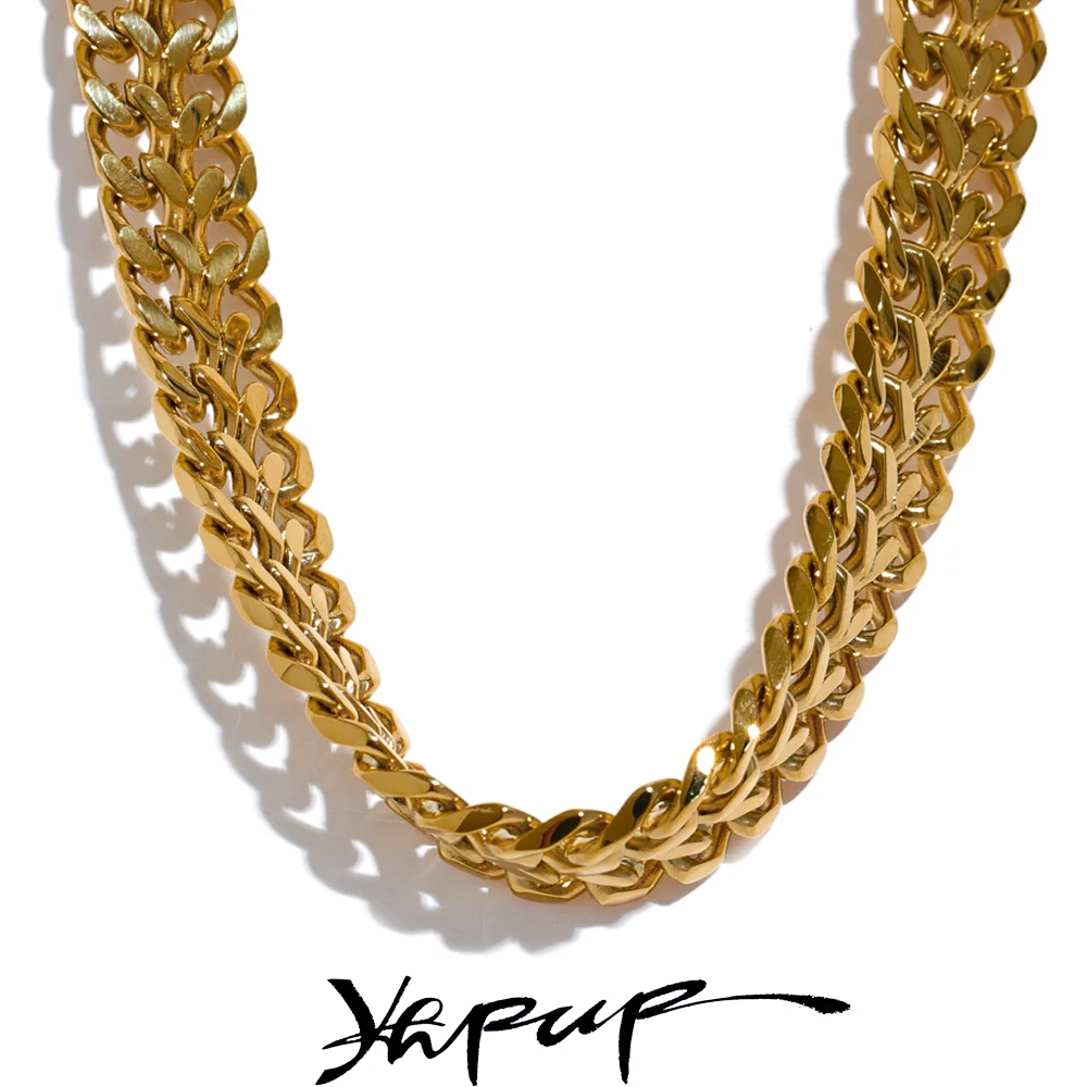 Yhpup High Grade Detailed Polished Stainless Steel Wide Chain Cuban Necklace Waterproof Metal 18K PVD Plated Trendy Jewelry Gift