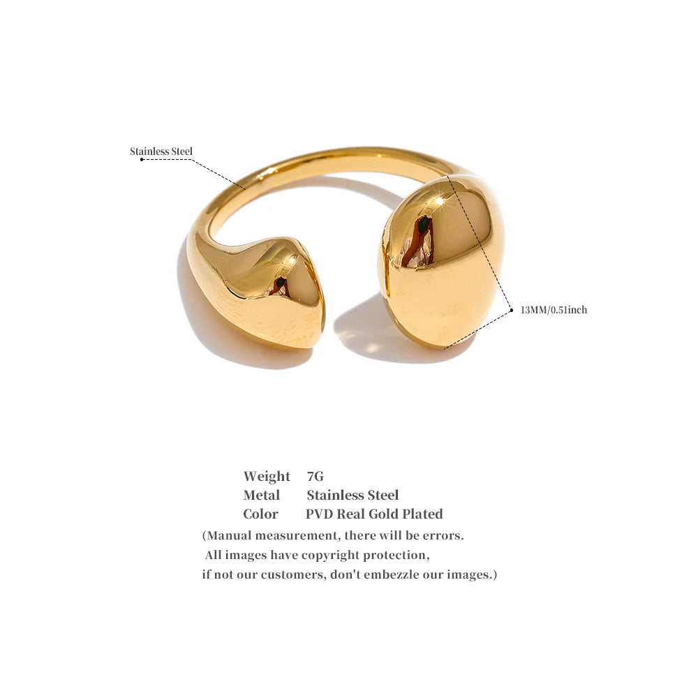 Yhpup Stainless Steel High Quality Minimalist Daily Smooth Fashion Open Adjustable Ring Waterproof Electroplated Cast Jewelry