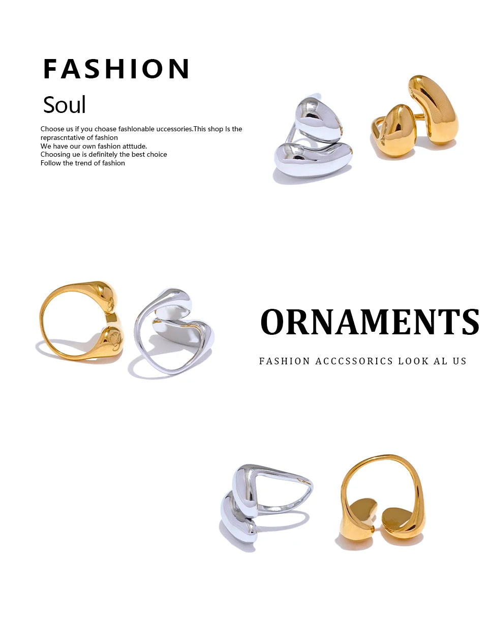 Yhpup Fashion Stainless Steel Metal Casting Minimalist Ring Water Resistant Stylish Chic Finger Jewelry Bijoux Femme Gift
