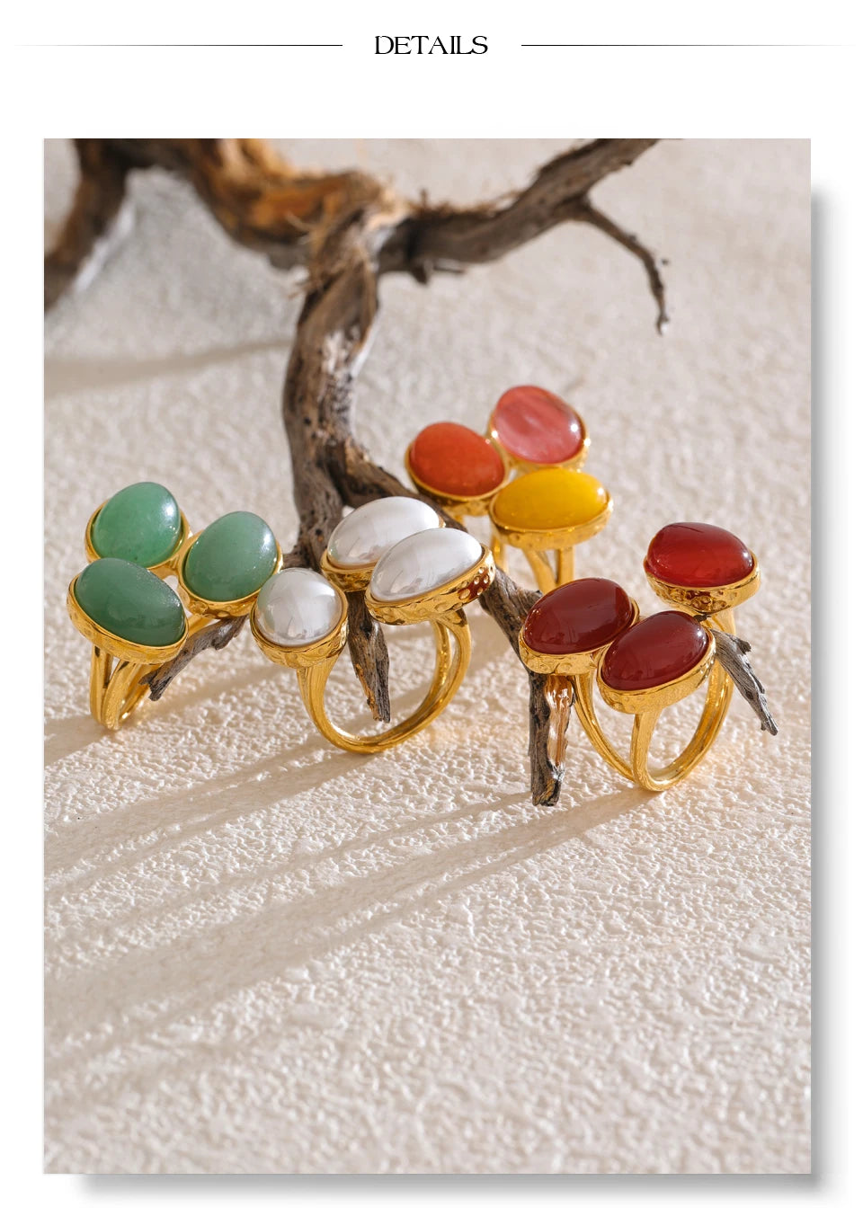 Yhpup Natural Aventurine Agate Stone Shell Pearl Flower Adjustable Ring Fashion Stainless Steel Charm Finger Jewelry Accessories