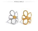 Yhpup Trendy Stainless Steel Metal Flower Adjustable Fashion Finger Ring Rust Proof Attractive Daily Jewelry Accessories Gift