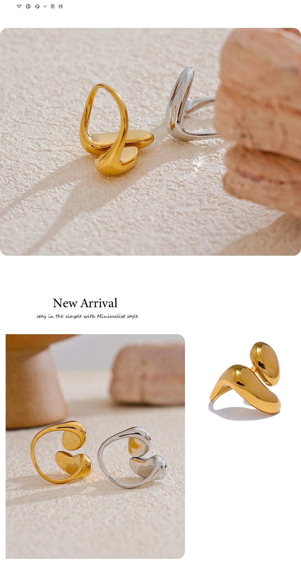 Yhpup Fashion Stainless Steel Metal Casting Minimalist Ring Water Resistant Stylish Chic Finger Jewelry Bijoux Femme Gift