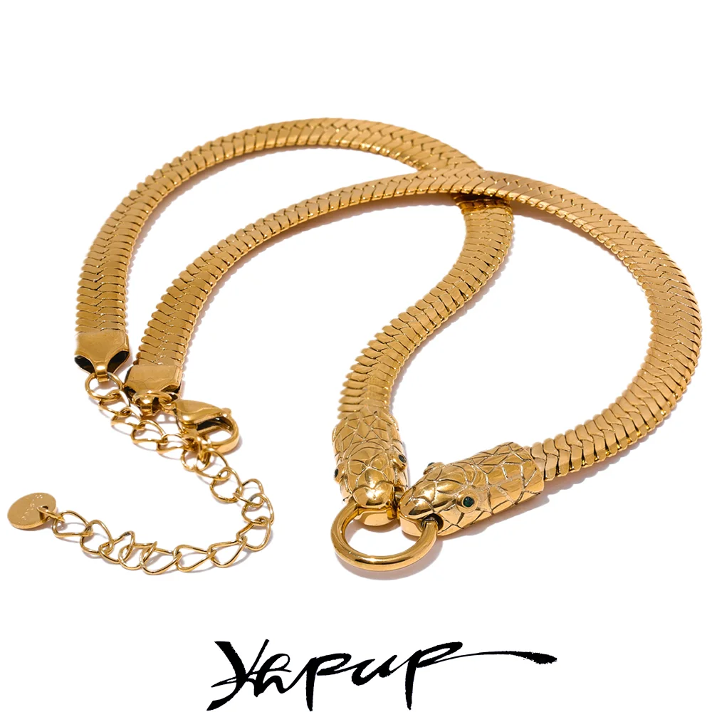 Yhpup 35+7cm Fashion Stainless Steel Snake Chain Choker Necklace for Women Gold 18K PVD Plated Temperament Charm Jewelry New