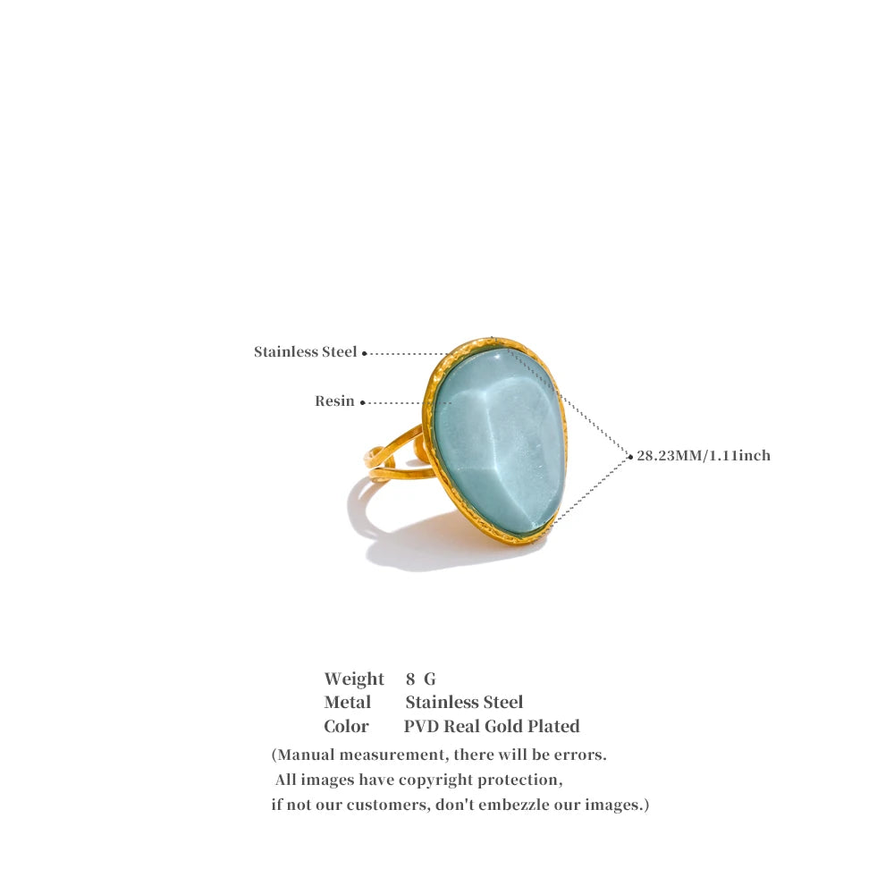 Yhpup Exquisite Candy Multi-Color White Pink Blue Yellow Resin Adjustable Ring Gold Color Stainless Steel Summer Jewelry Gift