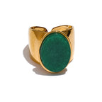 Yhpup PVD Plated Stone Stainless Steel Gold Color Wide Ring Summer Trendy Fashion Jewelry Accessories Bijoux