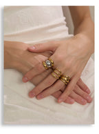 Yhpup Arrivals Glossy Stainless Steel Layered Hollow Open Ring for Women Distinctive Geometric Attractive Jewelry