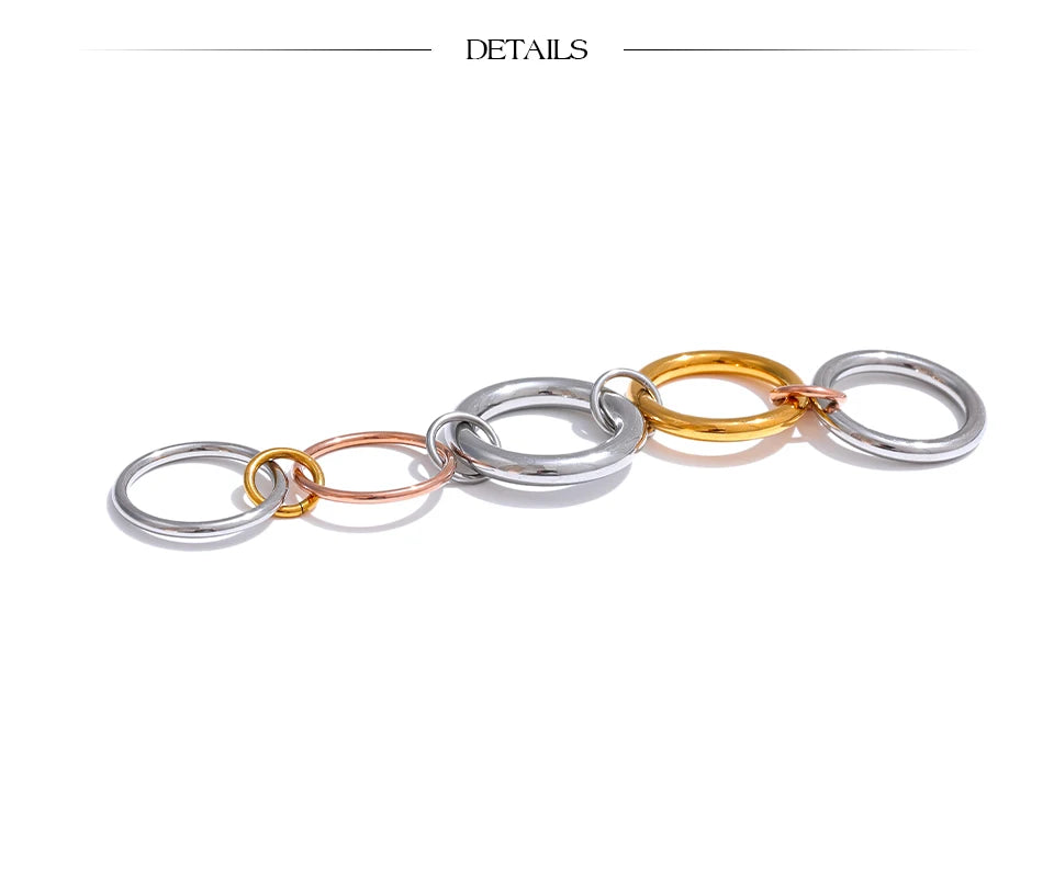 Yhpup Stainless Steel 3 Colors 5 Links Stacked Rings PVD Real Gold Plated Jewelry for Women
