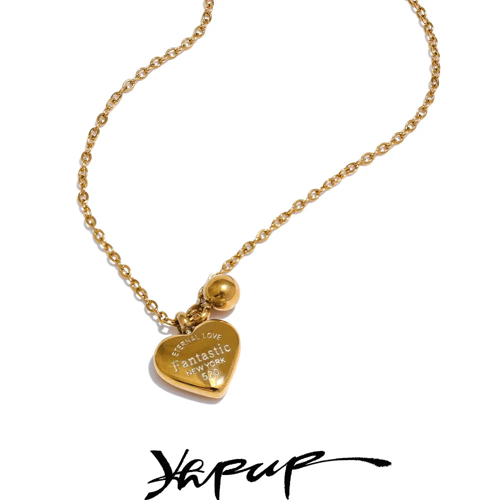 Yhpup Fashion “ETERNAL LOVE Fantastic NEW YORK 520"Heart Necklace Pendant Stainless Steel Valentine's Day Gift Romantic Jewelry