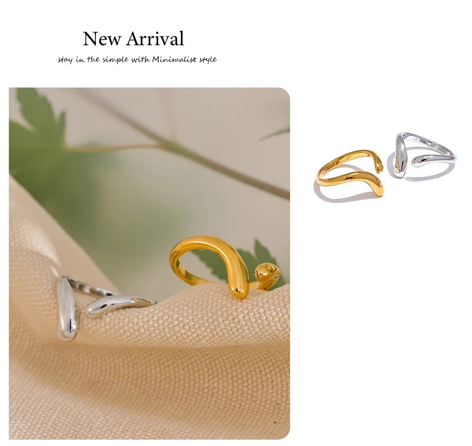 Yhpup Minimalist New Style Stainless Steel Open Chic Adjustable Ring Fashion Thin Finger Korean High Quality Jewelry 18K Golden