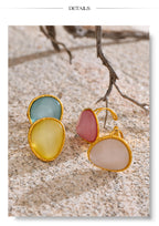 Yhpup Exquisite Candy Multi-Color White Pink Blue Yellow Resin Adjustable Ring Gold Color Stainless Steel Summer Jewelry Gift