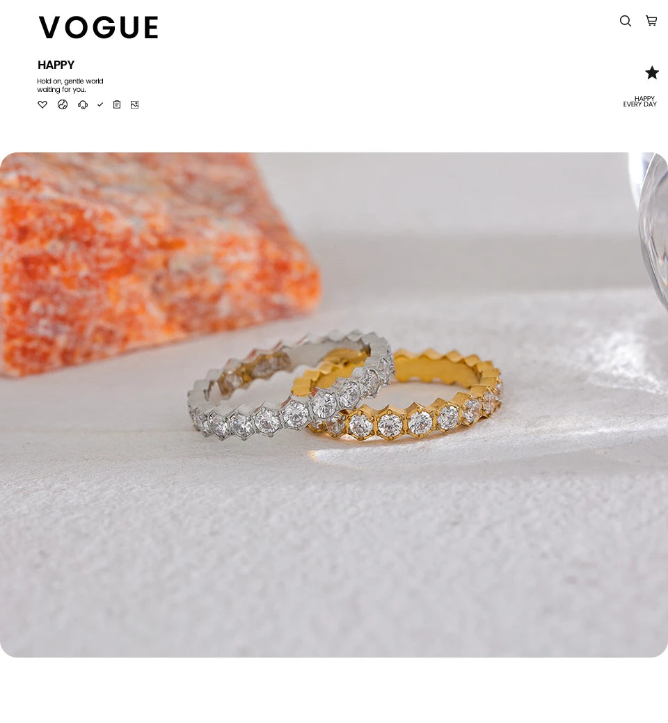 Yhpup Exquisite White Cubic Zirconia Bling Stainless Steel Classic Thin Chic Ring Luxury Engagement Wedding Fashion Jewelry Gift