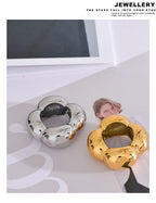 Yhpup 316l Stainless Steel Flower Hollow Big Fashion Statement Ring Waterproof Texture Jewelry Attractive Women Bijoux Gift