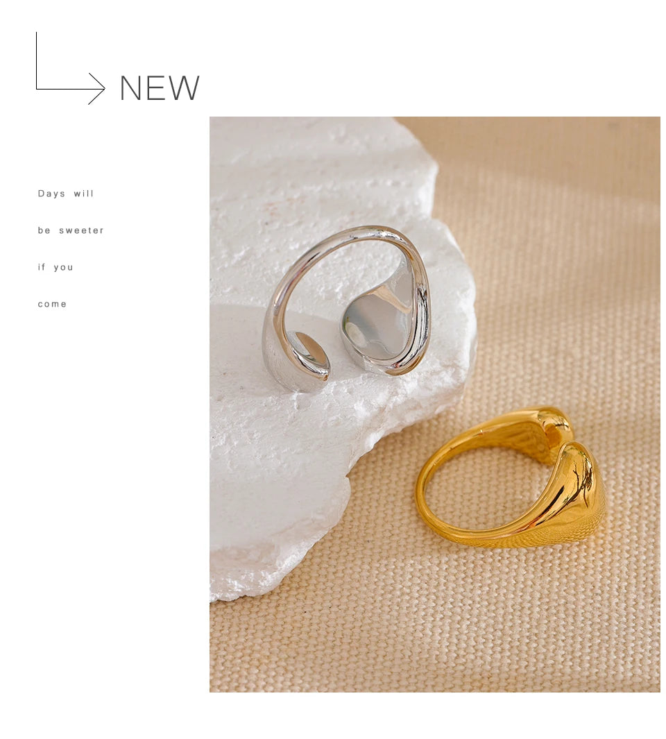 Yhpup Stainless Steel High Quality Minimalist Daily Smooth Fashion Open Adjustable Ring Waterproof Electroplated Cast Jewelry