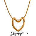 Yhpup Minimalist Golden Stainless Steel Heart Hollow Pendant Necklace for Women Rust Proof Stylish Charm Jewelry Bijoux Femme