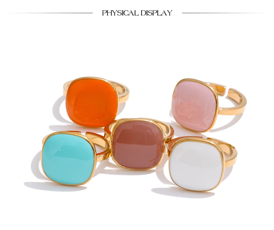 Yhpup Arrivals Candy Sweet Square Adjustable Ring 18K Golden PVD Plated Stainless Steel Summer Popular Charm Jewelry Gift