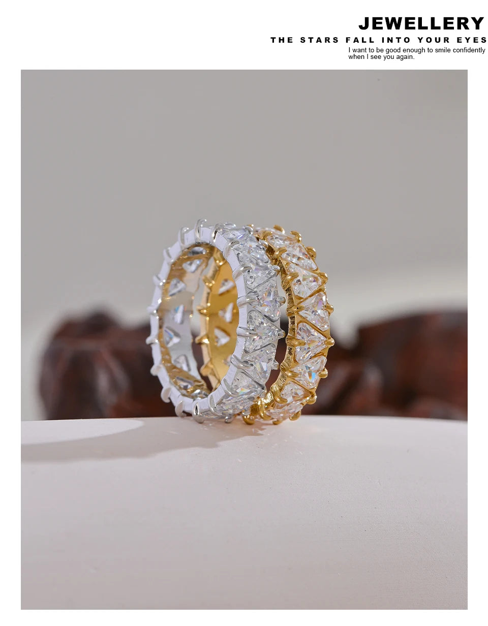Yhpup Stainless Steel Delicate Bling Heart Cubic Zirconia Fashion Shiny Ring for Women High Quality Temperament Premium Jewelry