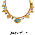 Yhpup 2025 Exquisite Stainless Steel Ceramic Beads Heart Love Drop Necklace High Quality Golden Charm Jewelry Recommend