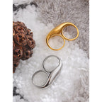 Yhpup Stainless Steel Metal Double Finger Geometric Ring Personality Rust Proof Attractive Big Exaggerated Jewelry Gift