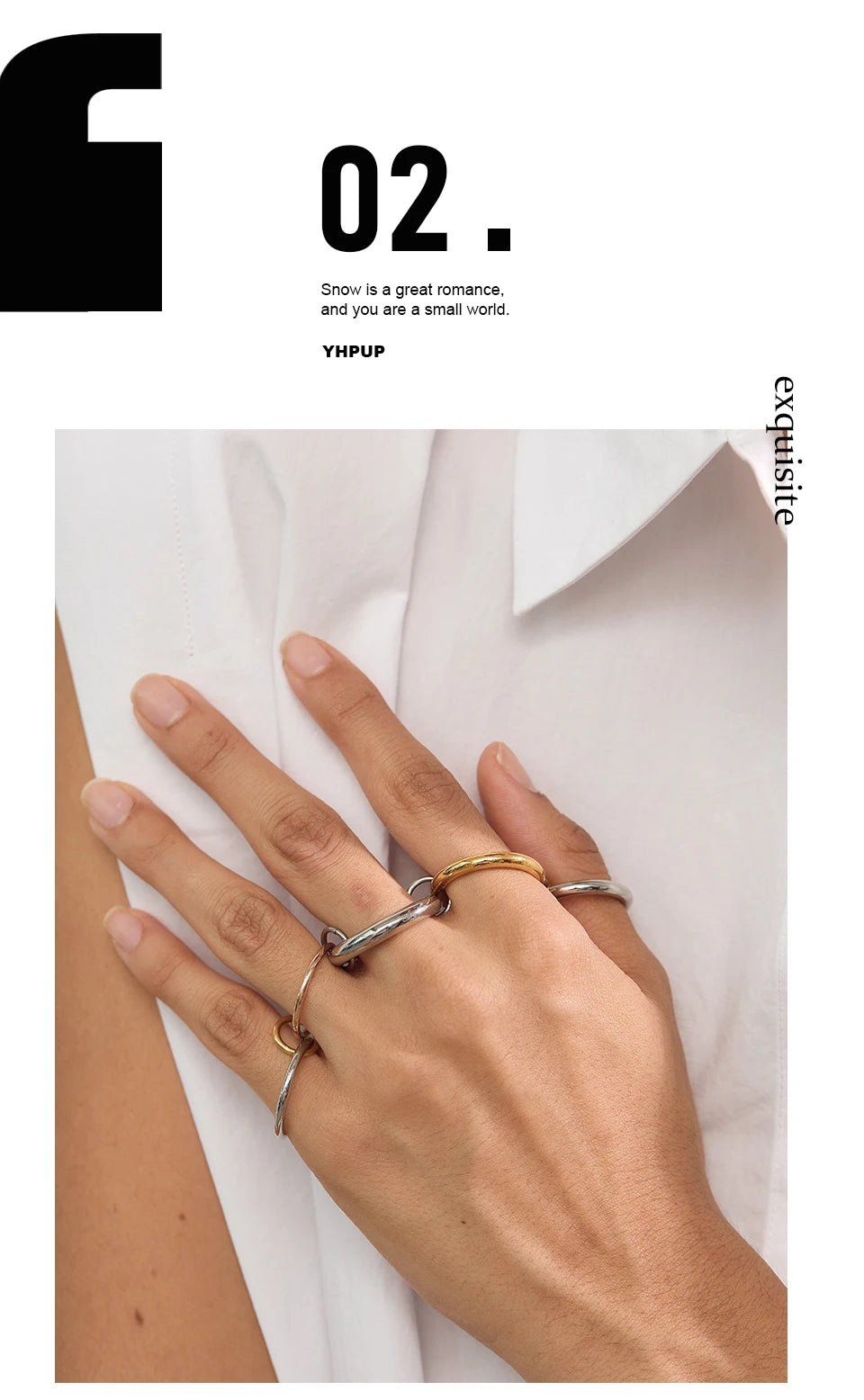 Yhpup Stainless Steel 3 Colors 5 Links Stacked Rings PVD Real Gold Plated Jewelry for Women
