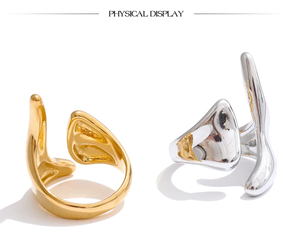 Yhpup New Casting PVD Plated Stainless Steel Metal Geometric Adjustable Creative Ring Women Daily Fashion Jewelry Accessories
