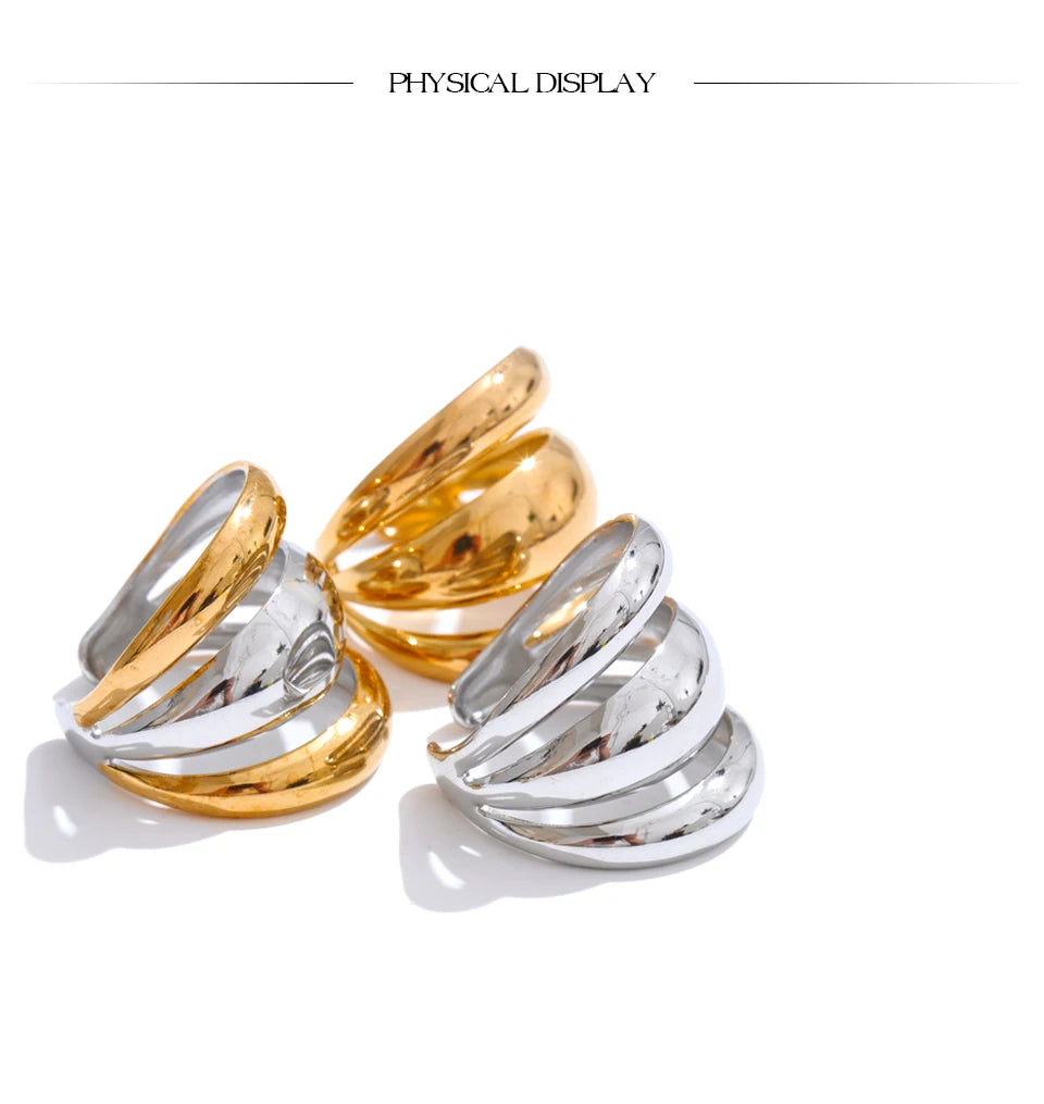 Yhpup Arrivals Glossy Stainless Steel Layered Hollow Open Ring for Women Distinctive Geometric Attractive Jewelry