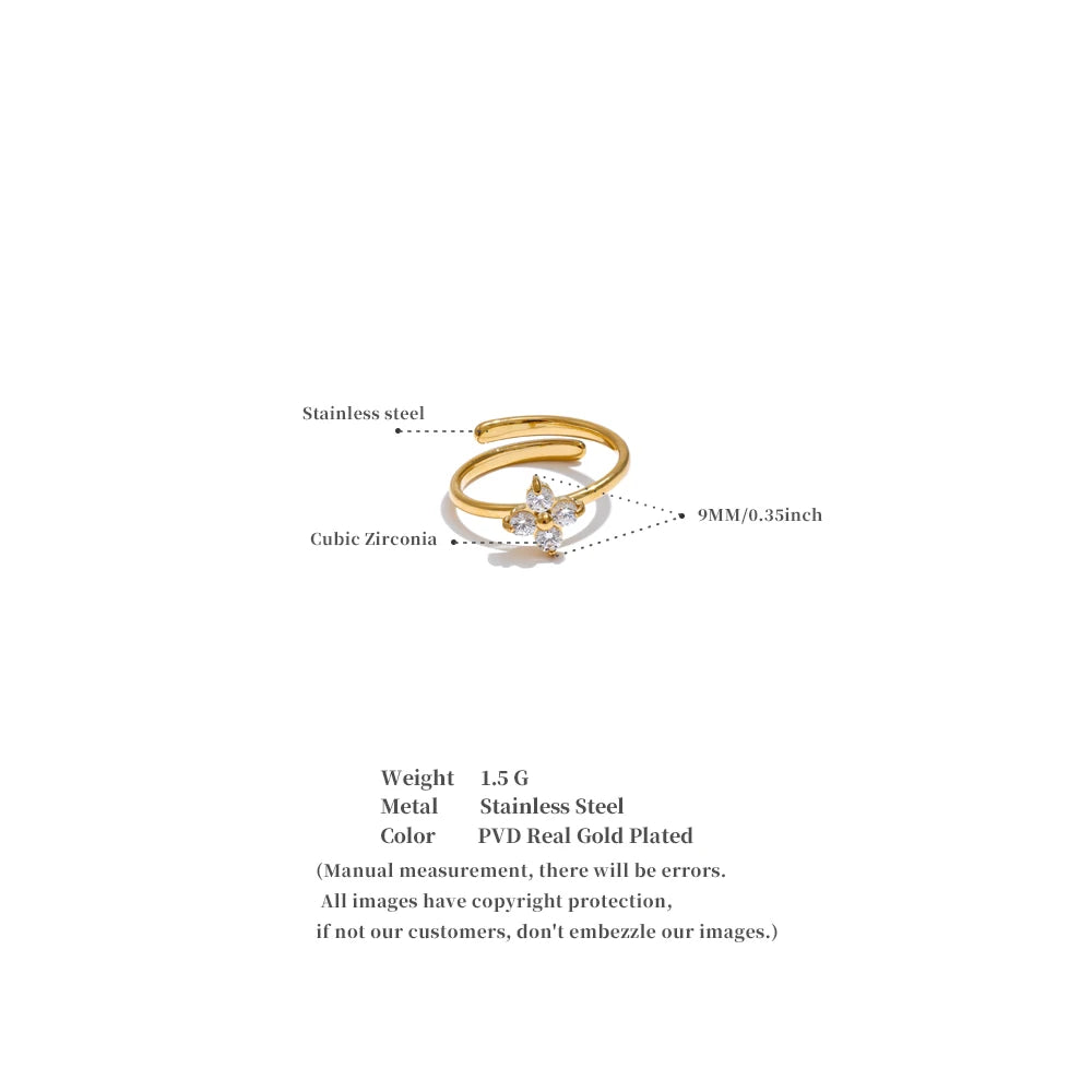 Yhpup Exquisite Stainless Steel Bling Cubic Zirconia Flower Adjustable Ring for Women Fashion Shiny Finger Jewelry New