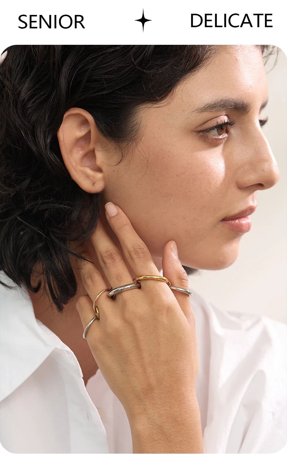 Yhpup Stainless Steel 3 Colors 5 Links Stacked Rings PVD Real Gold Plated Jewelry for Women