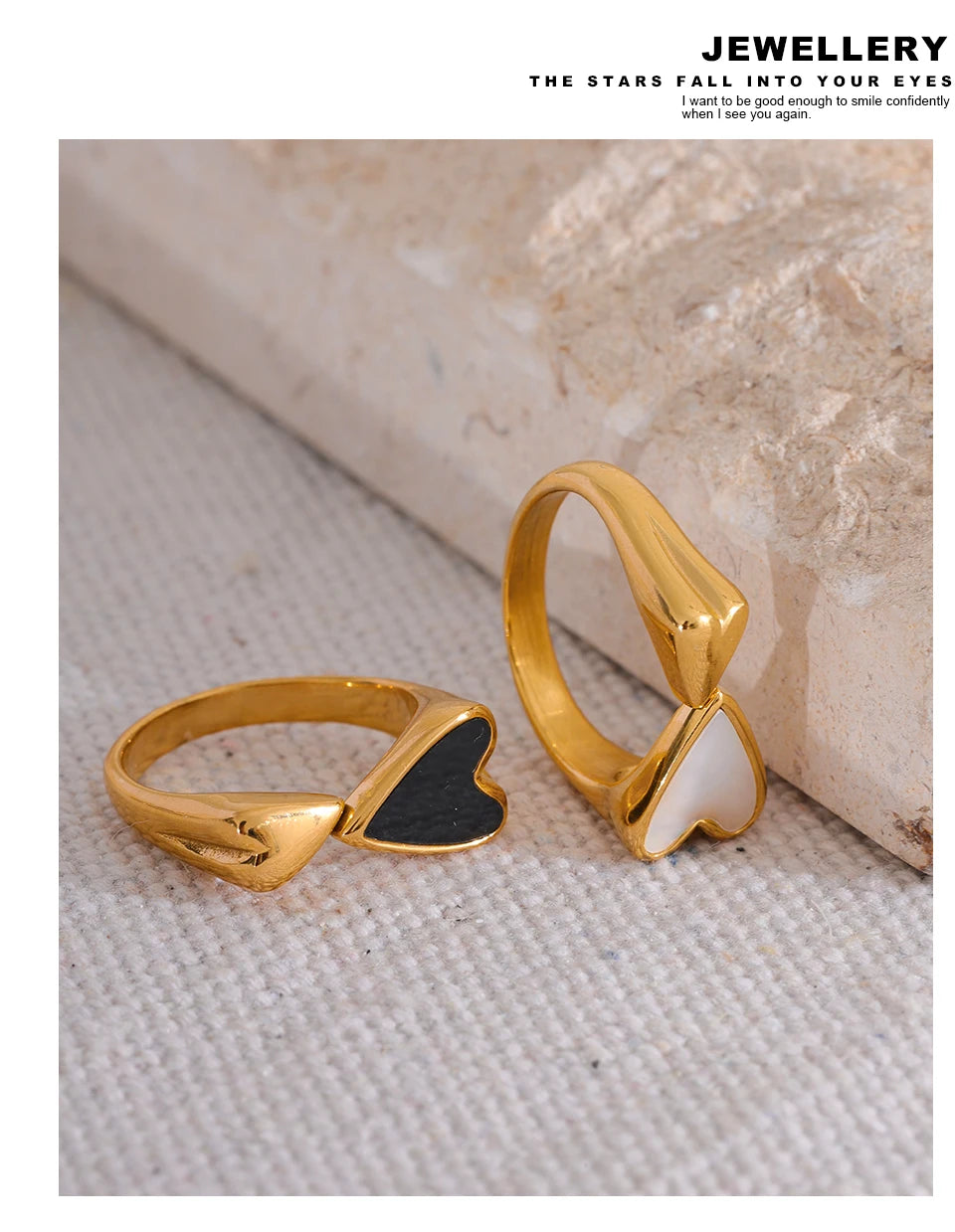 Yhpup Shell Acrylic Heart Stainless Steel Stylish Ring for Women Charms Metal Texture Waterproof Golden Jewelry Gala Gift