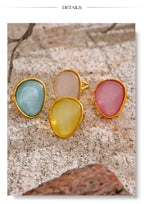 Yhpup Exquisite Candy Multi-Color White Pink Blue Yellow Resin Adjustable Ring Gold Color Stainless Steel Summer Jewelry Gift