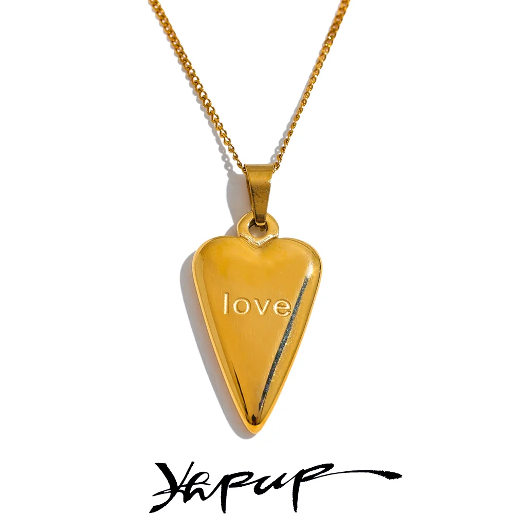 Yhpup 316l Stainless Steel Heart Love Pendant Necklace Gold Color Chain Trendy Valentine's Day Gift Daily Jewelry Waterproof