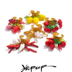 Yhpup Exclusive Design Strawberry Cherry Chilli Shell Resin Drop Open Adjustable Ring 18K Golden Stainless Steel Charm Jewelry