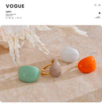 Yhpup Stainless Steel Fashion Joyful Candy Multi-Color Khaki Orange Blue White Enamel Ring Waterproof Adjustable Charm Jewelry