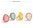 Yhpup Exquisite Candy Multi-Color White Pink Blue Yellow Resin Adjustable Ring Gold Color Stainless Steel Summer Jewelry Gift