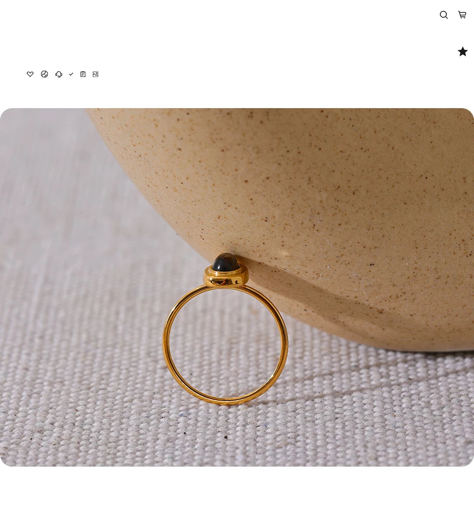 Yhpup Fashion Natural Stone Stainless Steel Oval Thin Chic Ring Women 18K PVD Plated Waterproof Jewelry Accessories Gift