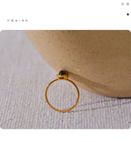 Yhpup Fashion Natural Stone Stainless Steel Oval Thin Chic Ring Women 18K PVD Plated Waterproof Jewelry Accessories Gift