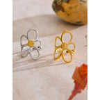 Yhpup Trendy Stainless Steel Metal Flower Adjustable Fashion Finger Ring Rust Proof Attractive Daily Jewelry Accessories Gift