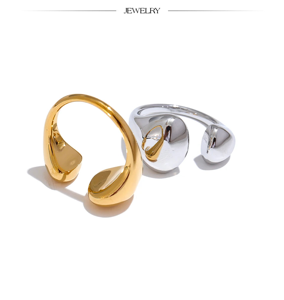 Yhpup Stainless Steel High Quality Minimalist Daily Smooth Fashion Open Adjustable Ring Waterproof Electroplated Cast Jewelry