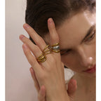 Yhpup Arrivals Glossy Stainless Steel Layered Hollow Open Ring for Women Distinctive Geometric Attractive Jewelry