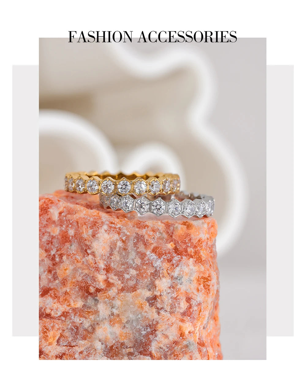 Yhpup Exquisite White Cubic Zirconia Bling Stainless Steel Classic Thin Chic Ring Luxury Engagement Wedding Fashion Jewelry Gift