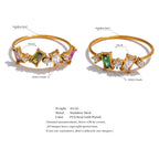 Yhpup Chic Bling Colorful Cubic Zirconia Thin Fashion Ring Waterproof Stainless Steel Trendy Exquisite Finger CZ Jewelry