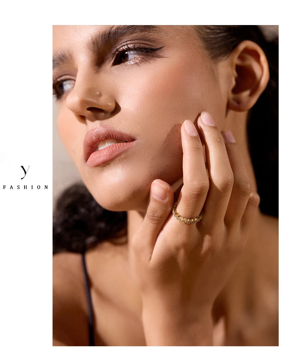 Yhpup Exquisite White Cubic Zirconia Bling Stainless Steel Classic Thin Chic Ring Luxury Engagement Wedding Fashion Jewelry Gift