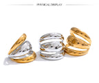 Yhpup Arrivals Glossy Stainless Steel Layered Hollow Open Ring for Women Distinctive Geometric Attractive Jewelry