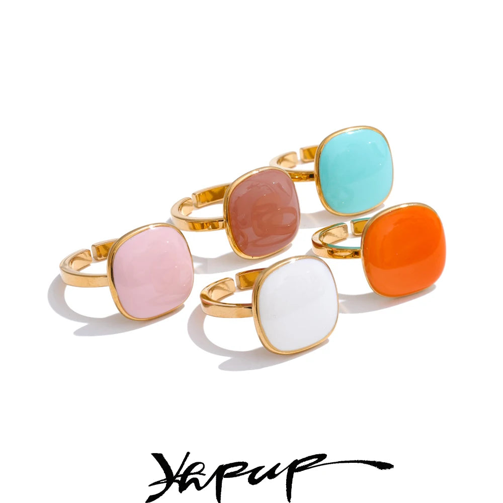 Yhpup Arrivals Candy Sweet Square Adjustable Ring 18K Golden PVD Plated Stainless Steel Summer Popular Charm Jewelry Gift