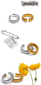 Yhpup Fashion Stainless Steel Round Elastic Open Ring Minimalist 18K PVD Plated Metal Classic Texture Jewelry Anillo Bijoux