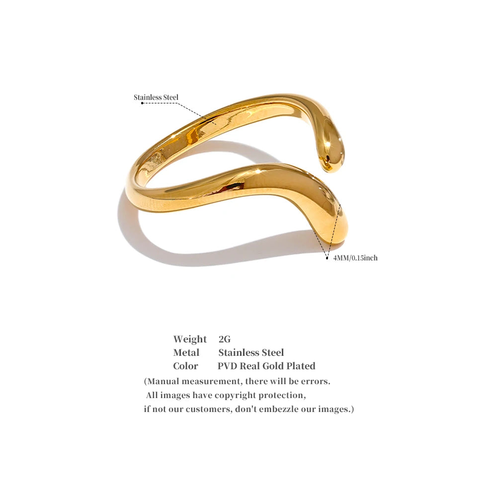 Yhpup Minimalist New Style Stainless Steel Open Chic Adjustable Ring Fashion Thin Finger Korean High Quality Jewelry 18K Golden
