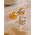 Yhpup Arrivals Glossy Stainless Steel Layered Hollow Open Ring for Women Distinctive Geometric Attractive Jewelry